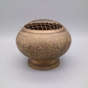 Vintage Brass Mesh Top Potpourri Bowl - Decoratively Etched Brass Bowl - Flower
